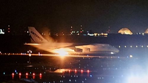 In Japan, a Ukrainian AN-124 Ruslan cargo plane caught fire during landing