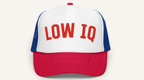 A subtle jab: Carlson pelted Trump with "Low IQ" caps in response to the insult